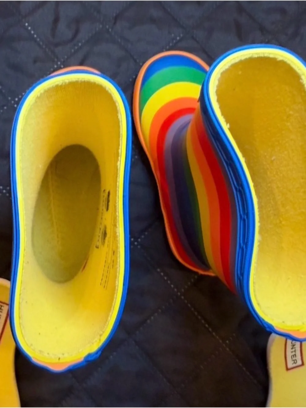 Hunter Kids Rainbow Striped Rain Boots with Yellow Lining